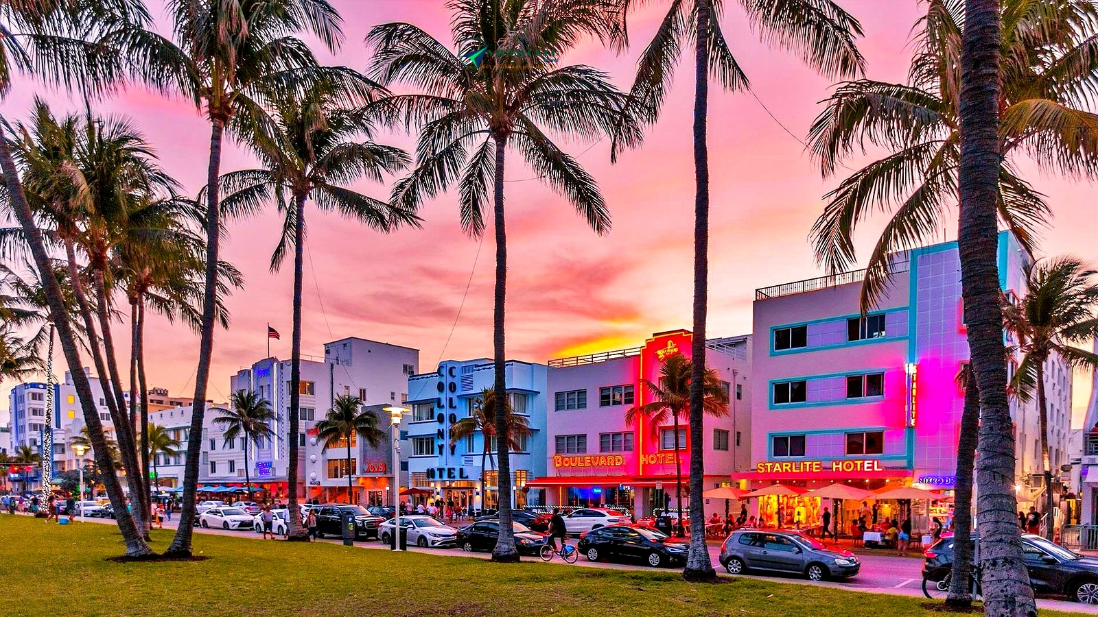 Ocean Drive at sunset South Beach Miami